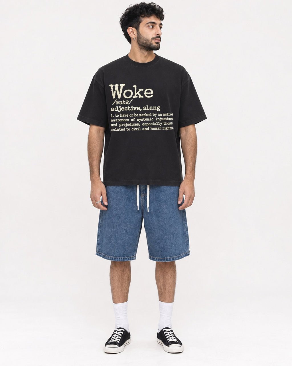 Mockup Boxy Heavyweight Tee Black male full-body 07