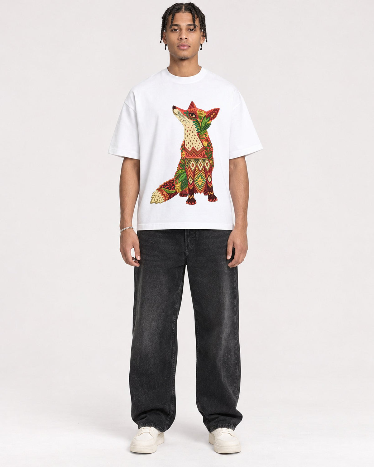 Mockup Boxy Heavyweight Tee White male full-body 40