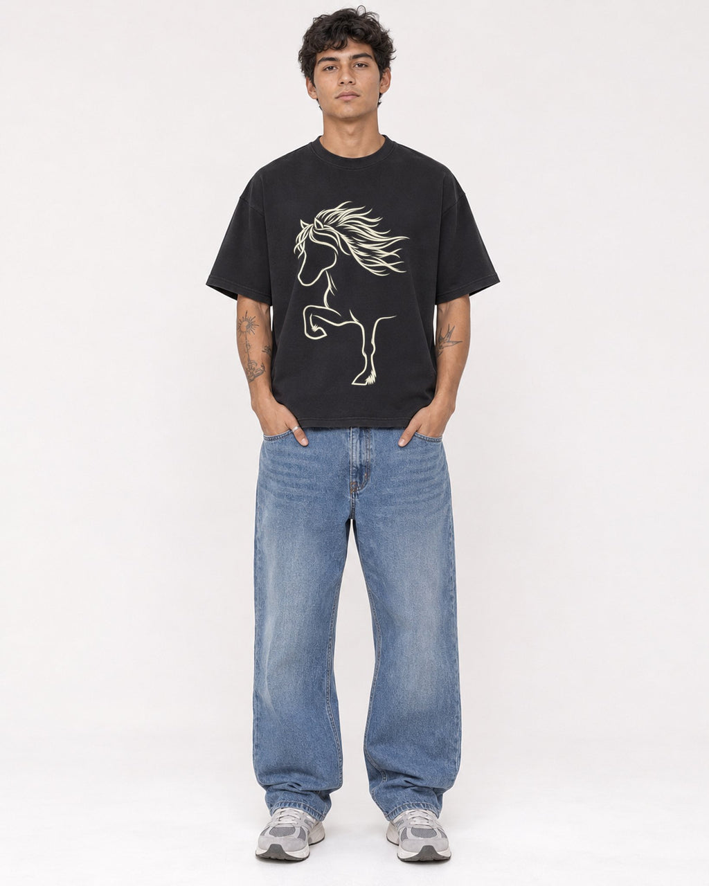 Mockup Boxy Heavyweight Tee Black male full-body 06
