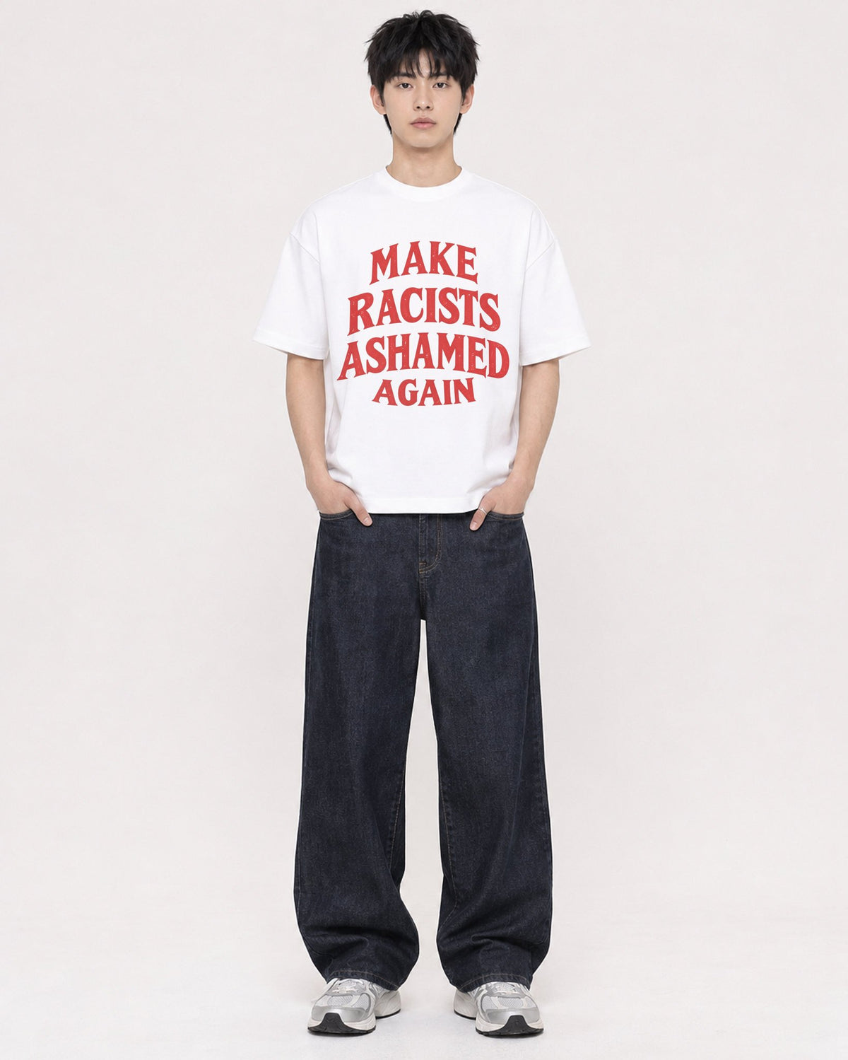 Mockup Boxy Heavyweight Tee White male full-body 01