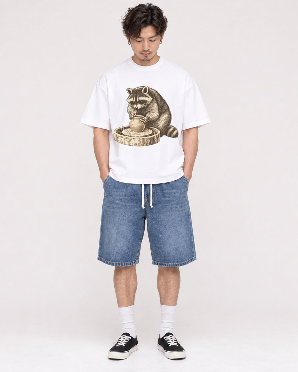 Mockup Boxy Heavyweight Tee White male full-body 03