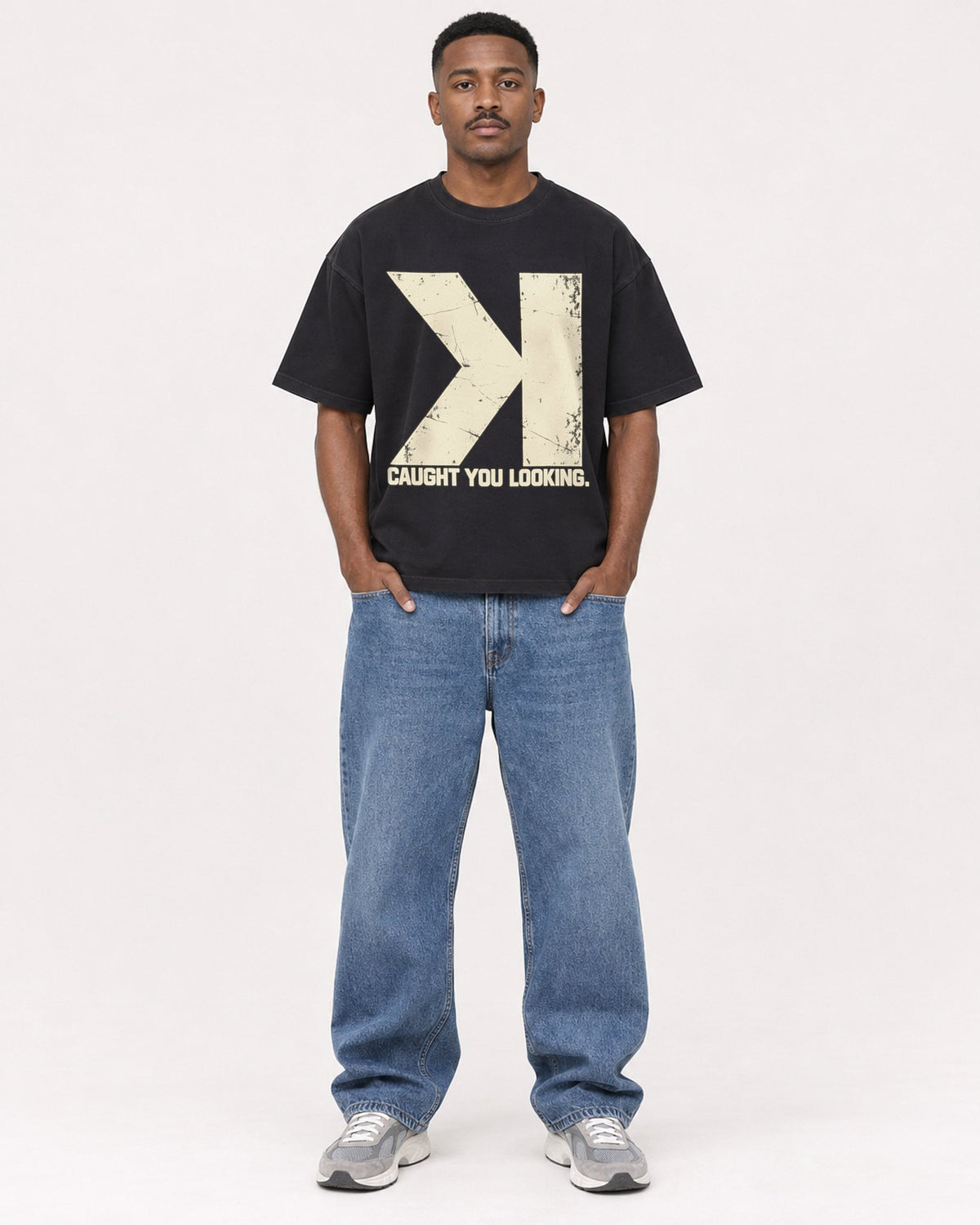 Mockup Boxy Heavyweight Tee Black male full-body 14