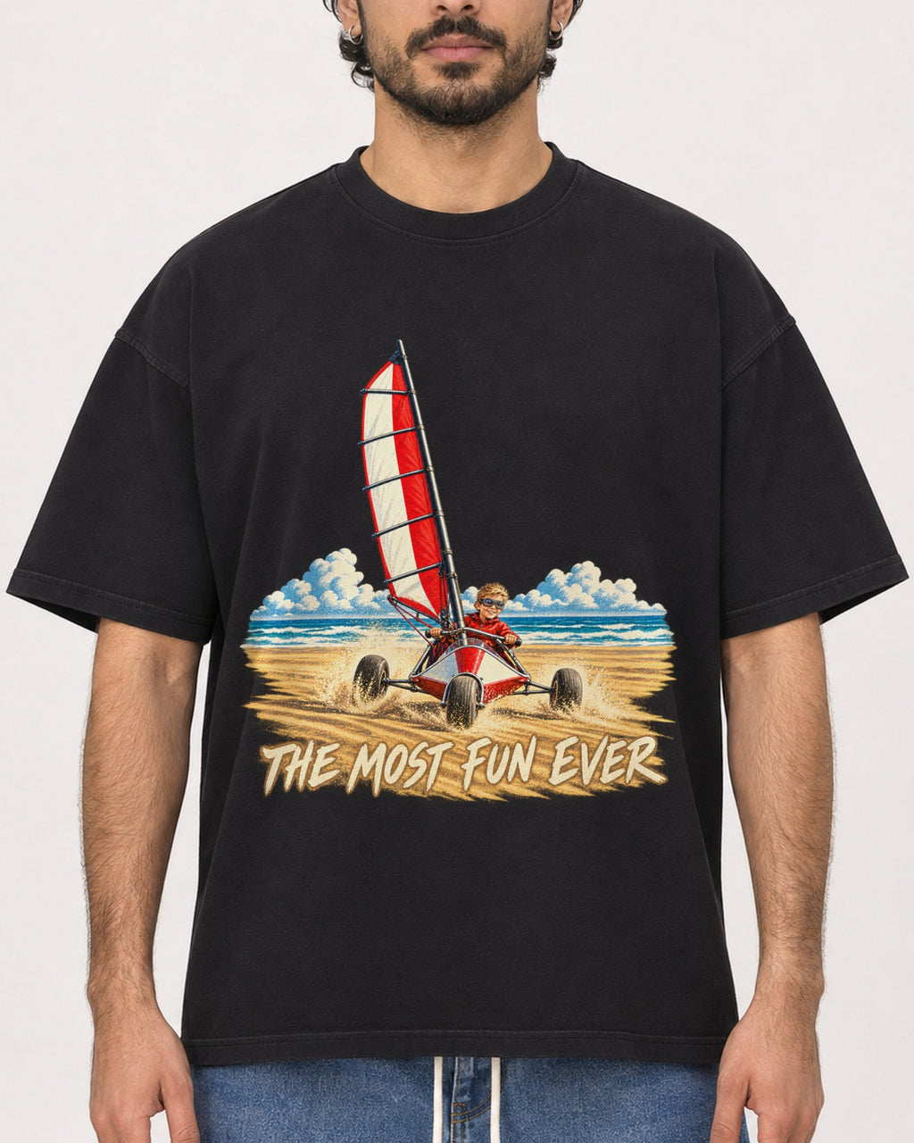 Mockup Boxy Heavyweight Tee Black male close-up 47
