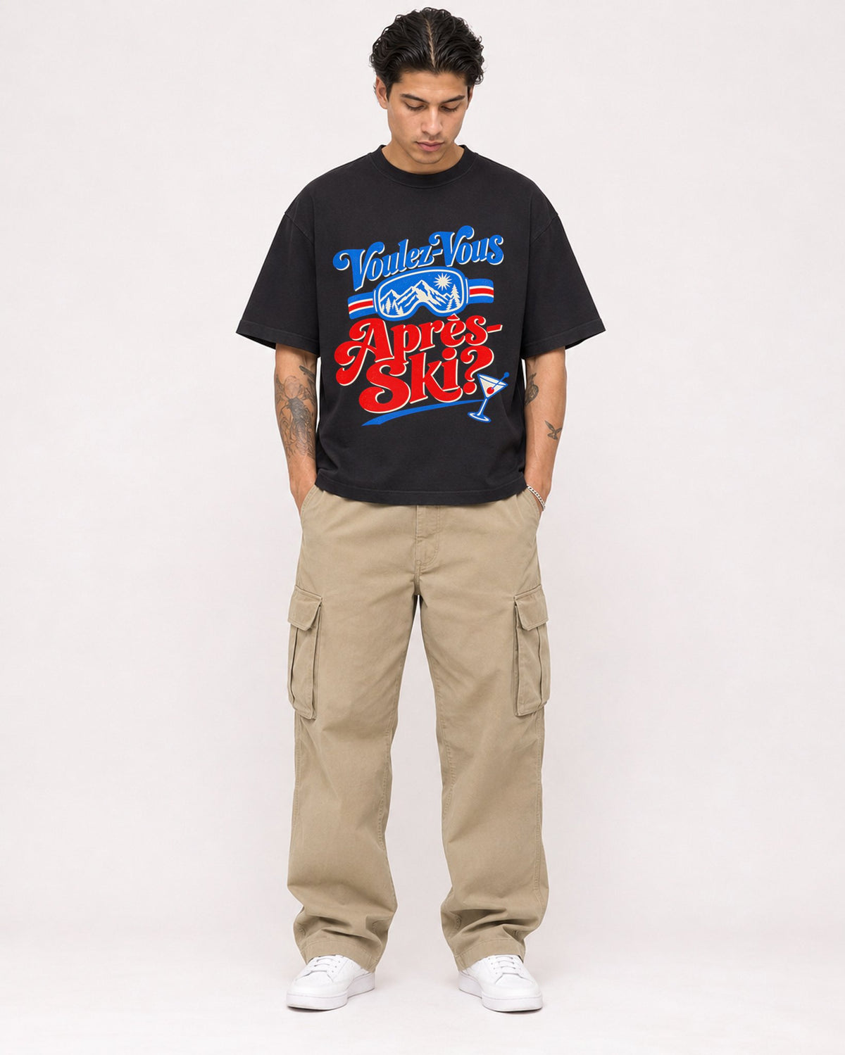 Mockup Boxy Heavyweight Tee Black male full-body 36