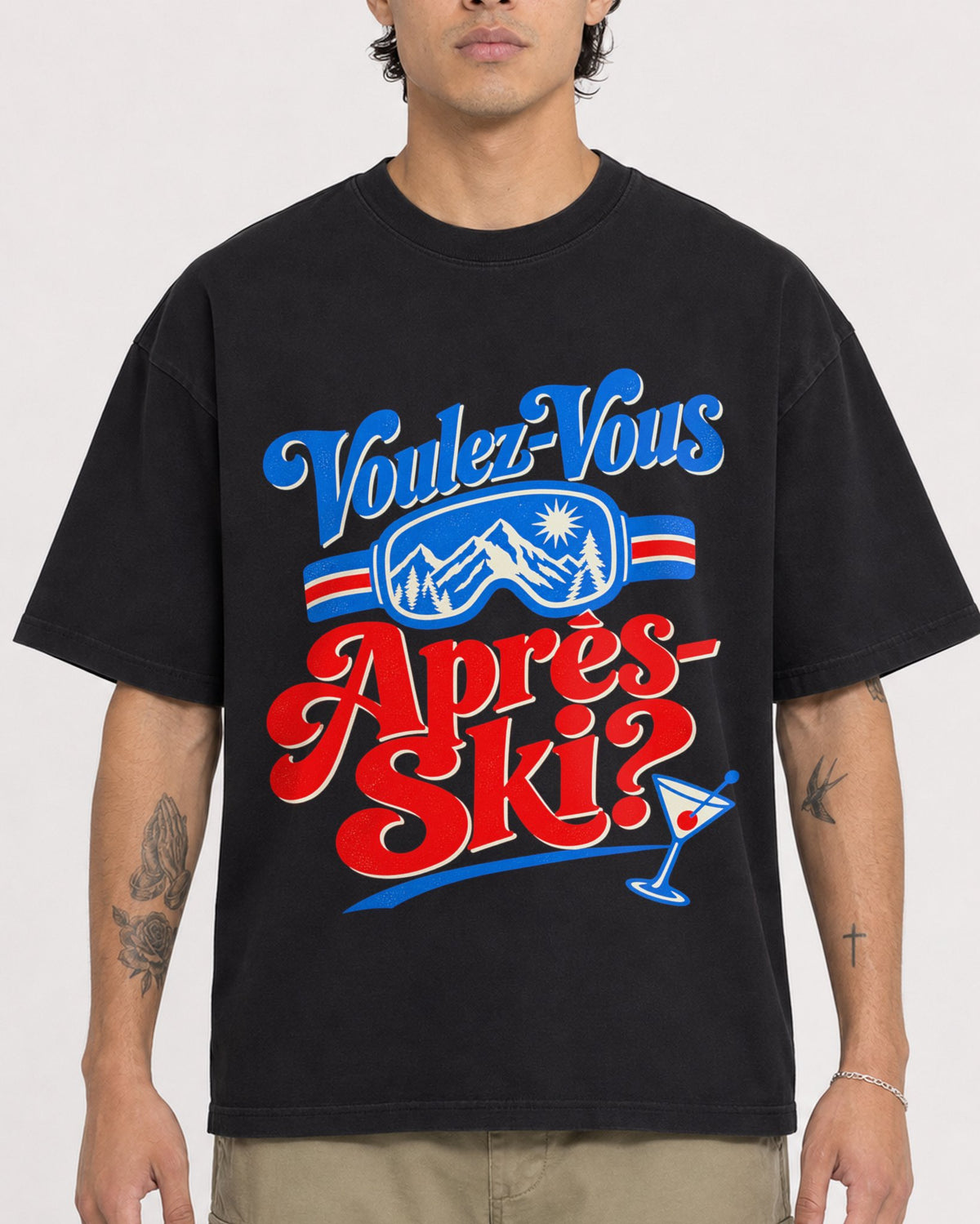 Mockup Boxy Heavyweight Tee Black male close-up 36