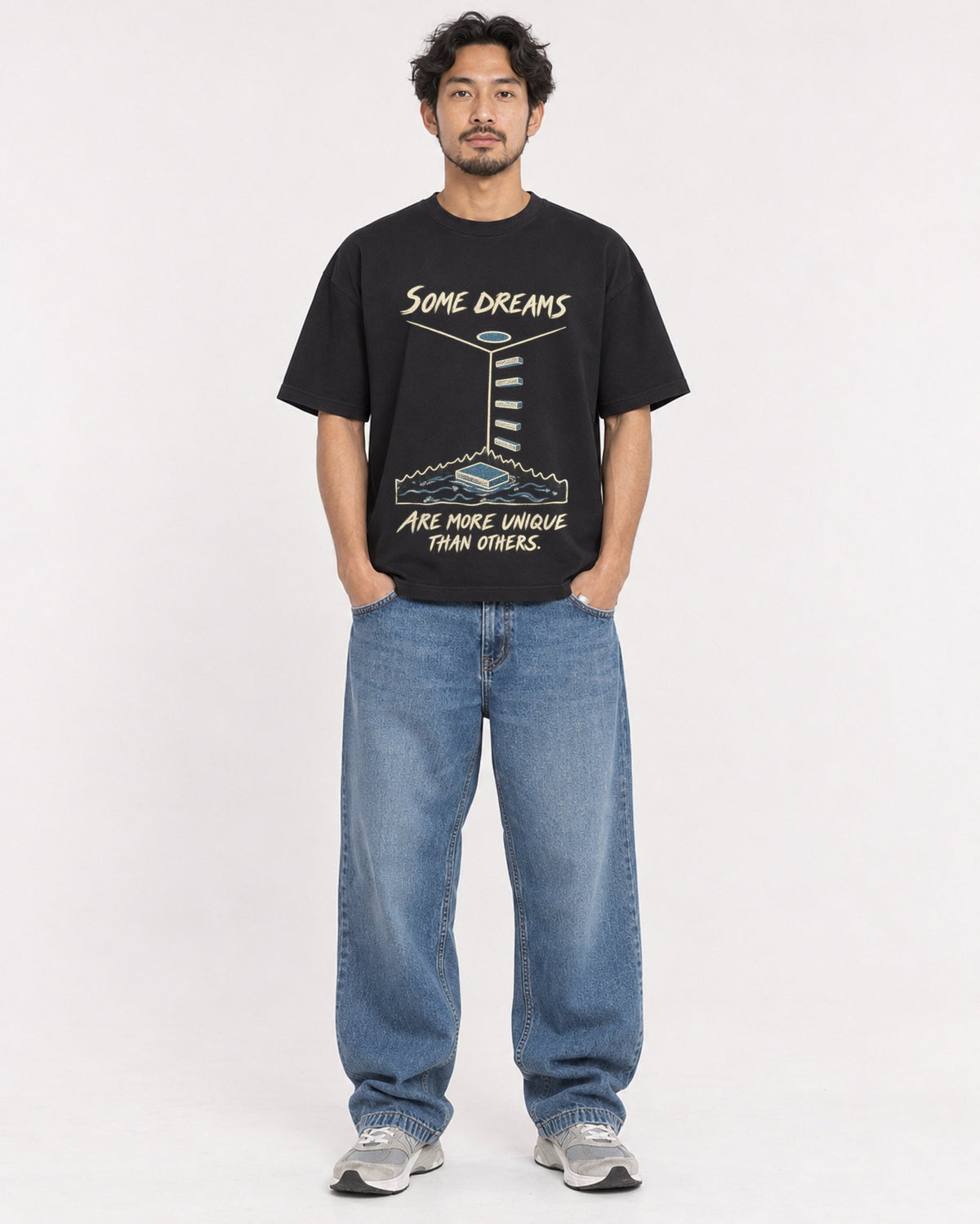 Mockup Boxy Heavyweight Tee Black male full-body 02