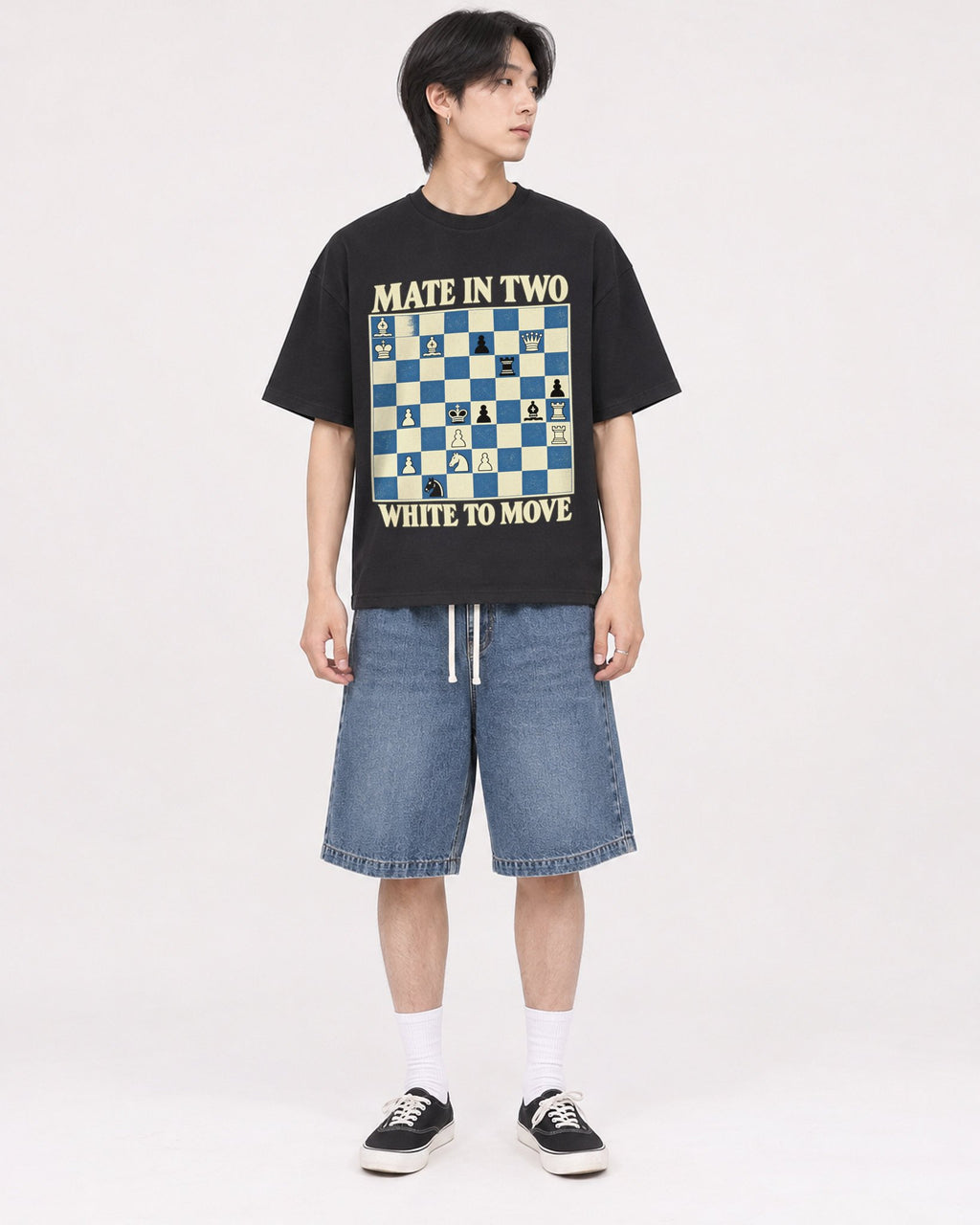 Mockup Boxy Heavyweight Tee Black male full-body 11