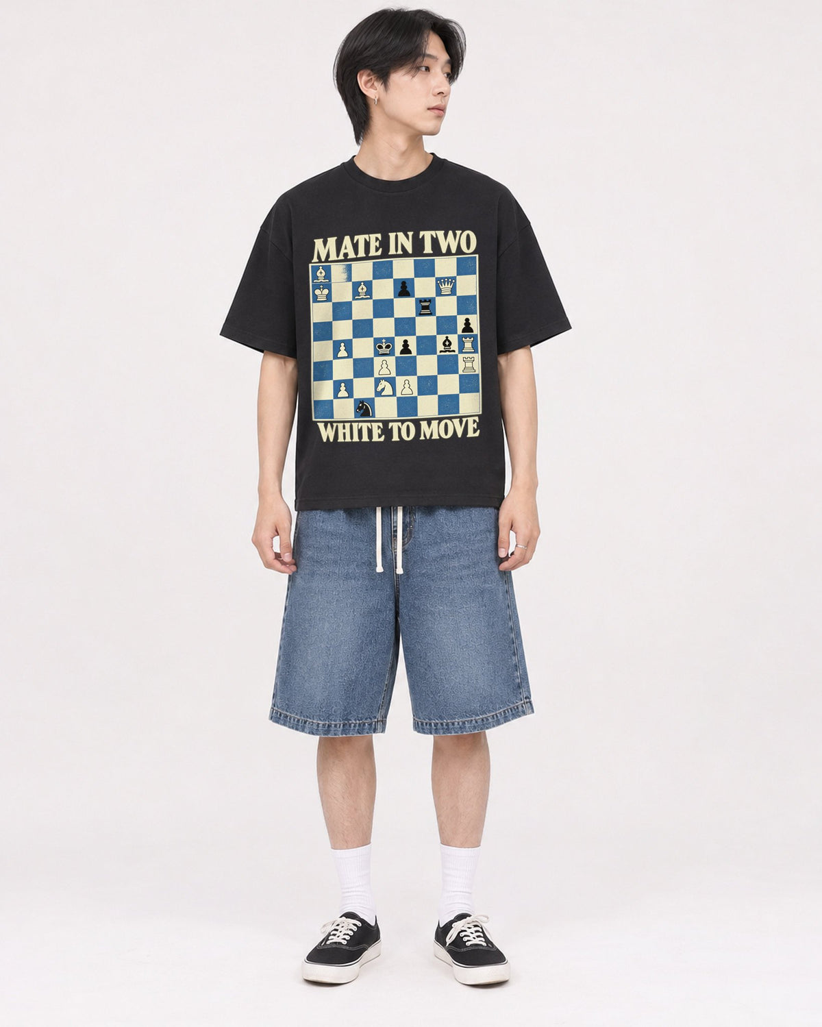 Mockup Boxy Heavyweight Tee Black male full-body 11