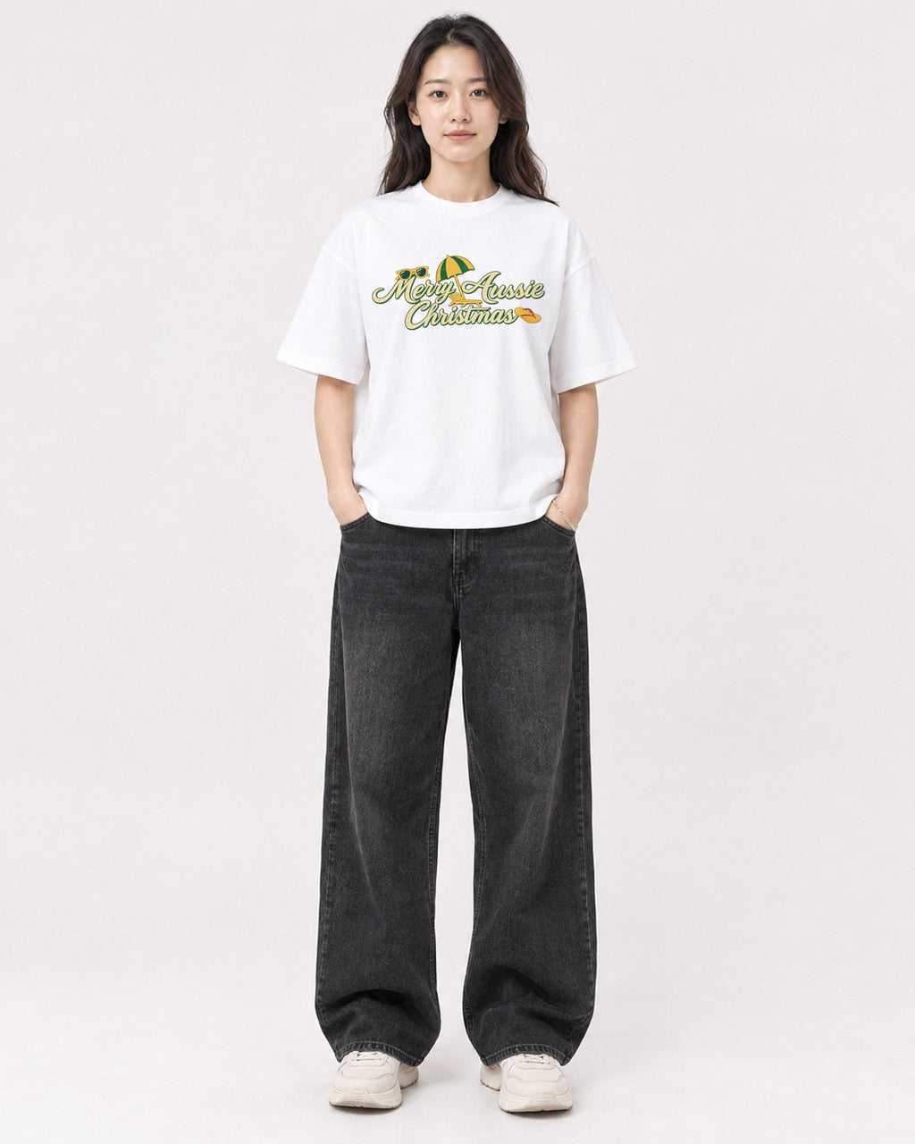 Mockup Boxy Heavyweight Tee White female full-body 03