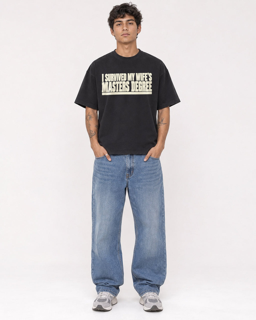 Mockup Boxy Heavyweight Tee Black male full-body 06