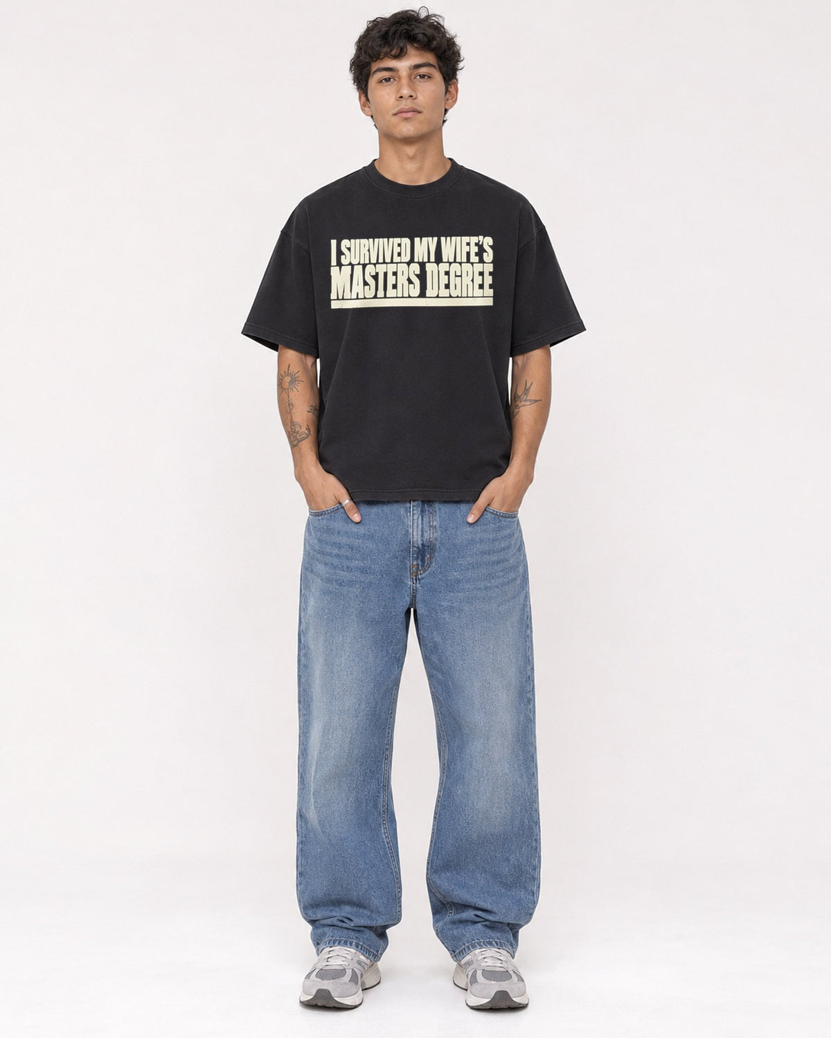 Mockup Boxy Heavyweight Tee Black male full-body 06