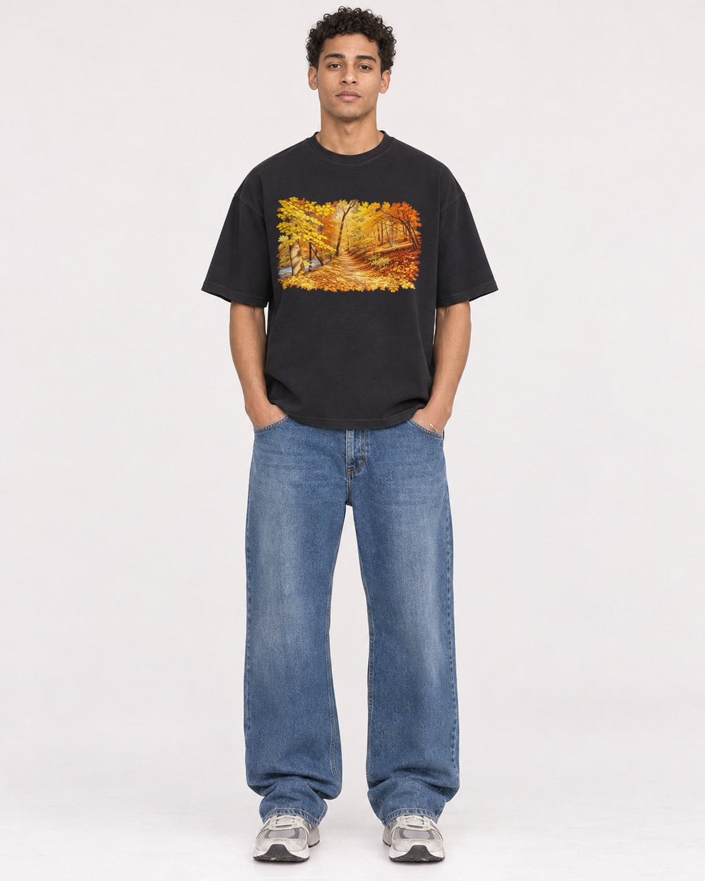 Mockup Boxy Heavyweight Tee Black male full-body 10