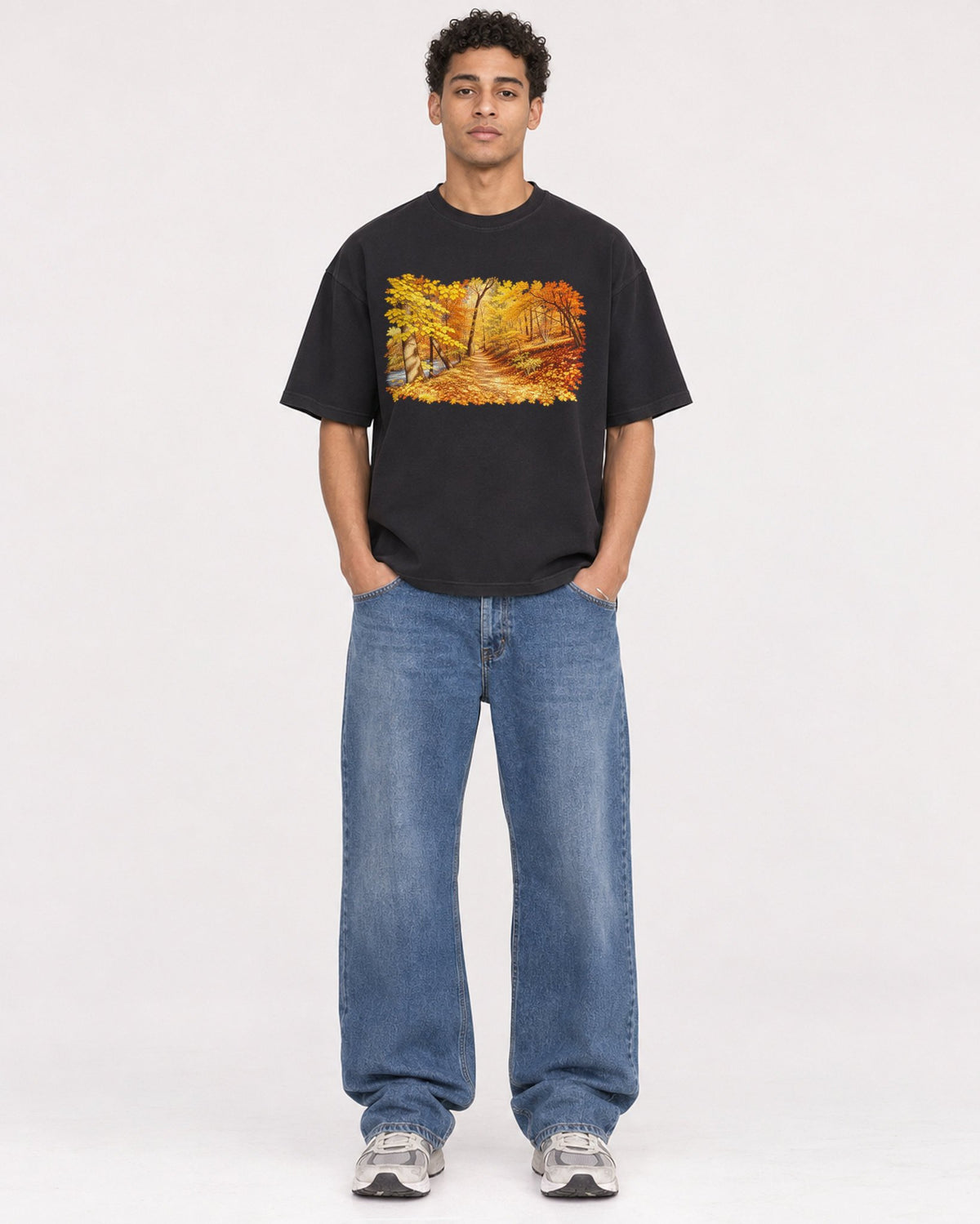 Mockup Boxy Heavyweight Tee Black male full-body 10