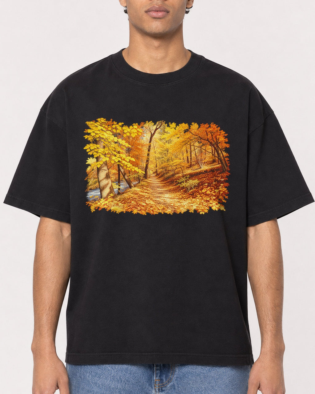 Mockup Boxy Heavyweight Tee Black male close-up 10