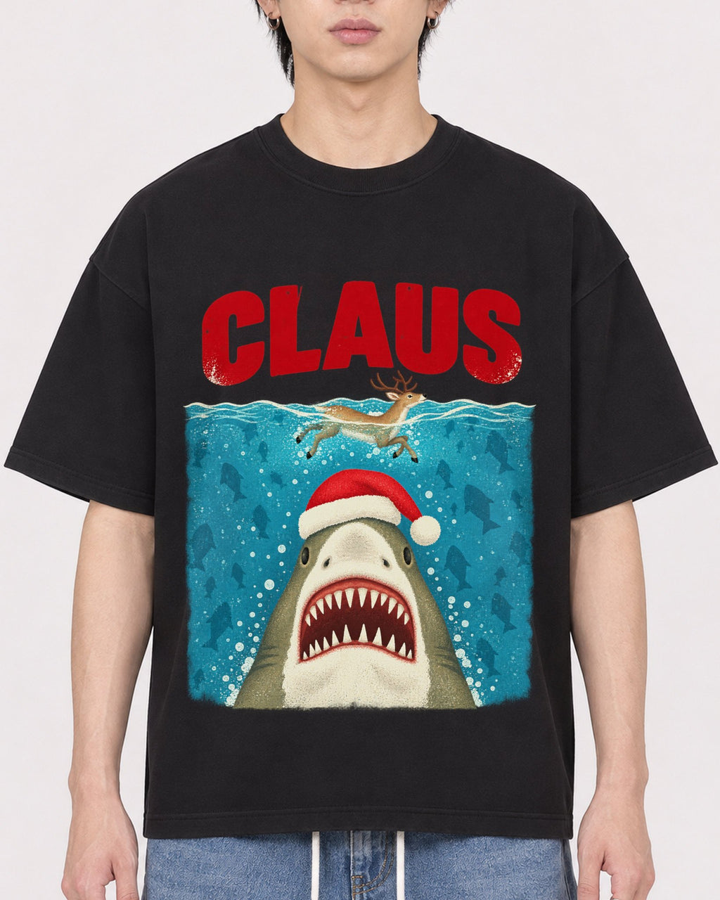 Mockup Boxy Heavyweight Tee Black male close-up 11