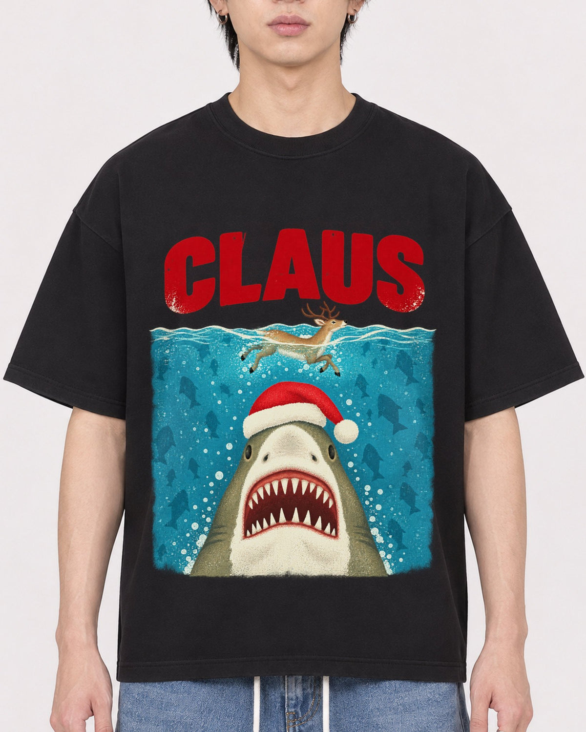 Mockup Boxy Heavyweight Tee Black male close-up 11