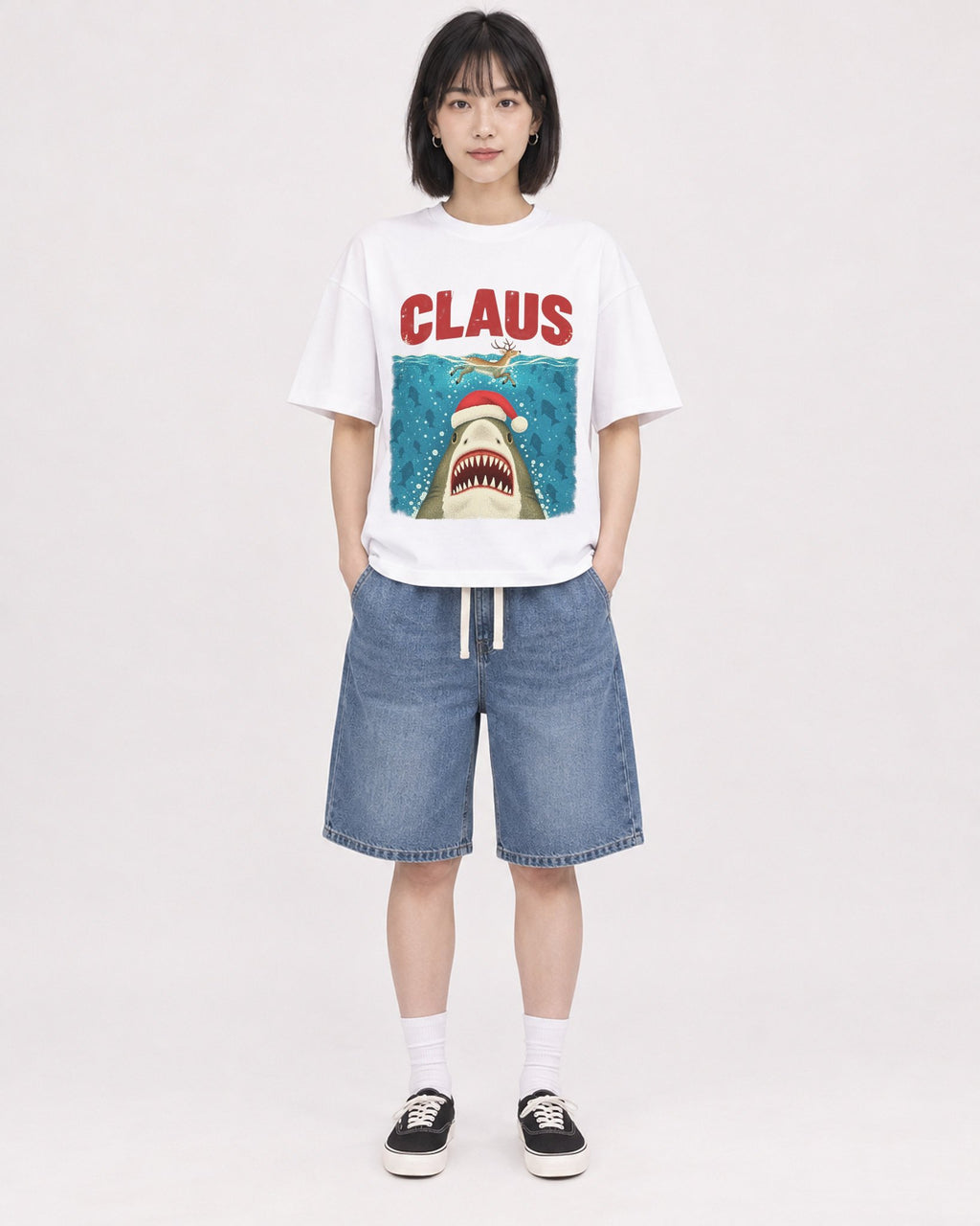Mockup Boxy Heavyweight Tee White female full-body 11