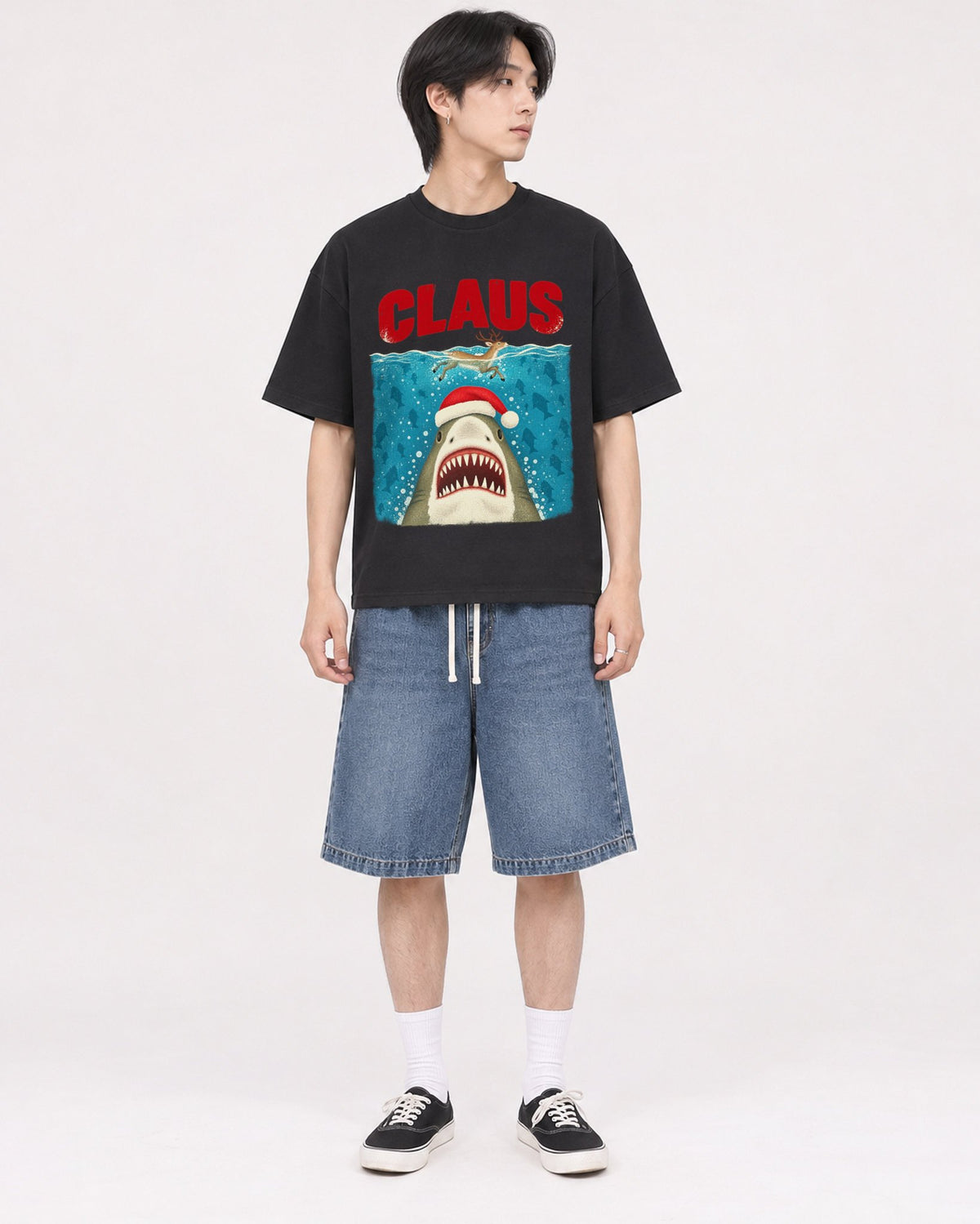 Mockup Boxy Heavyweight Tee Black male full-body 11