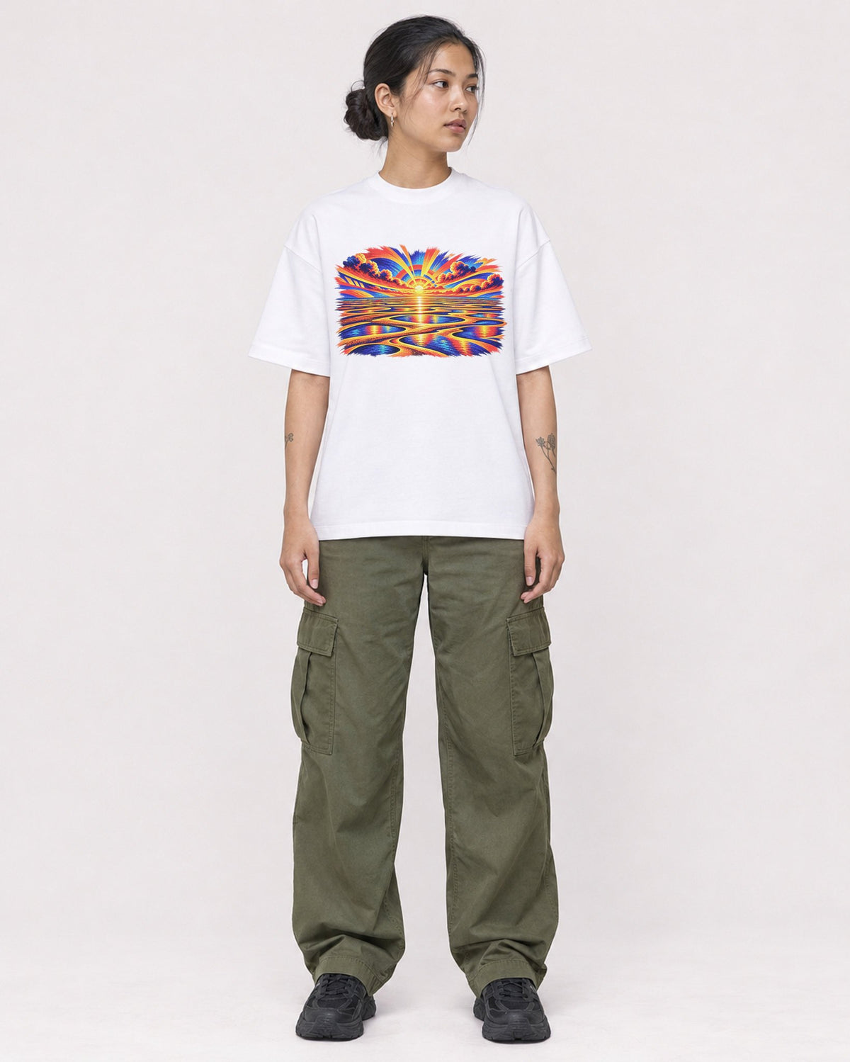 Mockup Boxy Heavyweight Tee White female full-body 12
