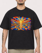 Mockup Boxy Heavyweight Tee Black male close-up 12
