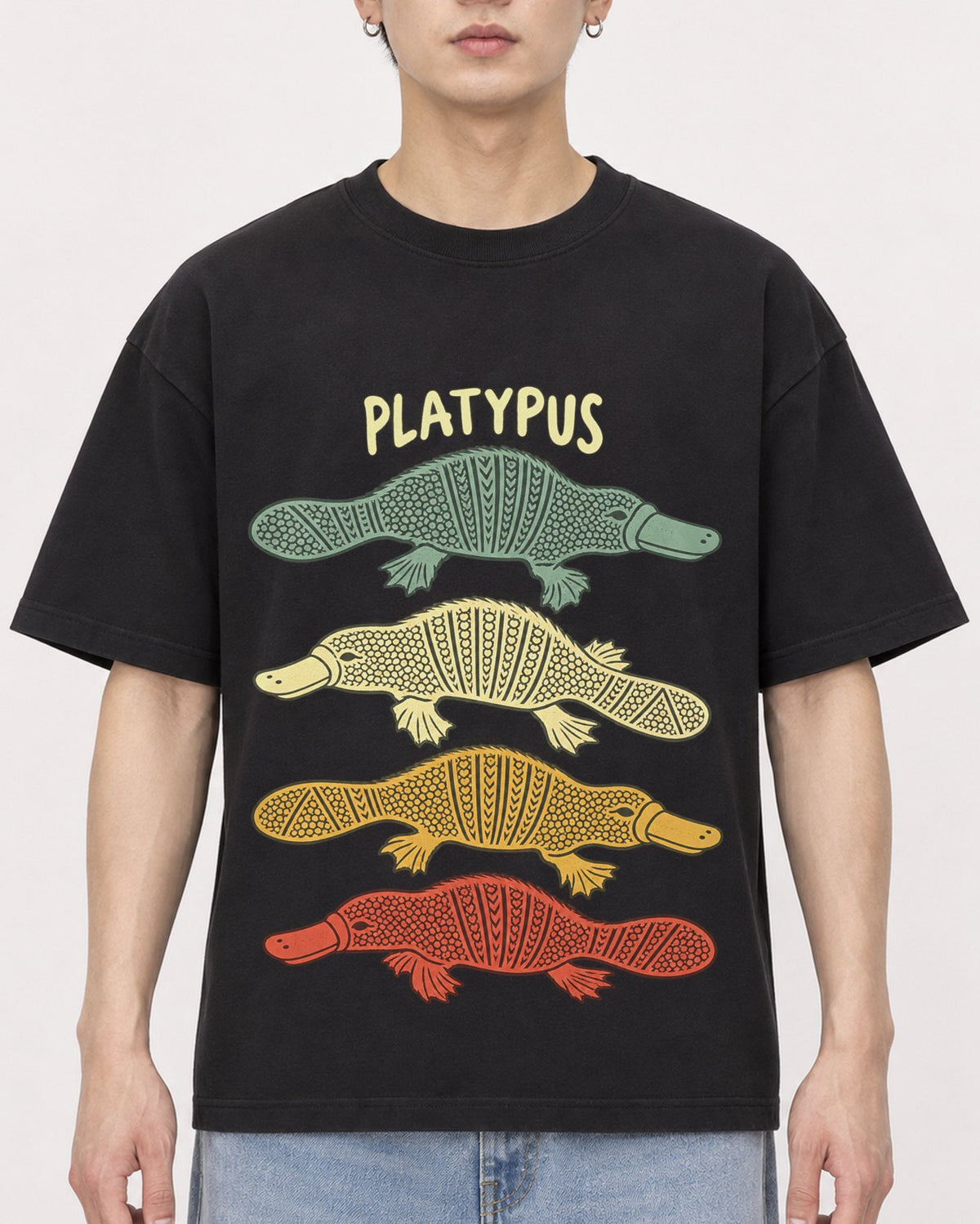 Mockup Boxy Heavyweight Tee Black male close-up 01