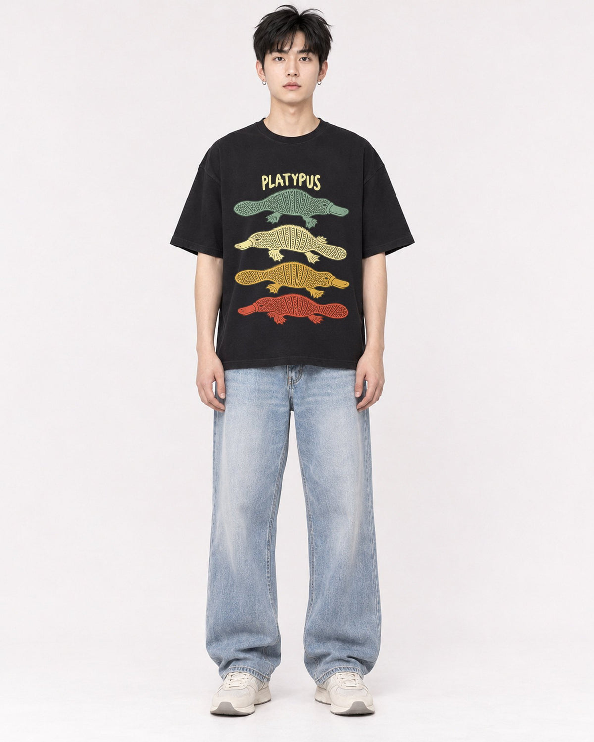Mockup Boxy Heavyweight Tee Black male full-body 01
