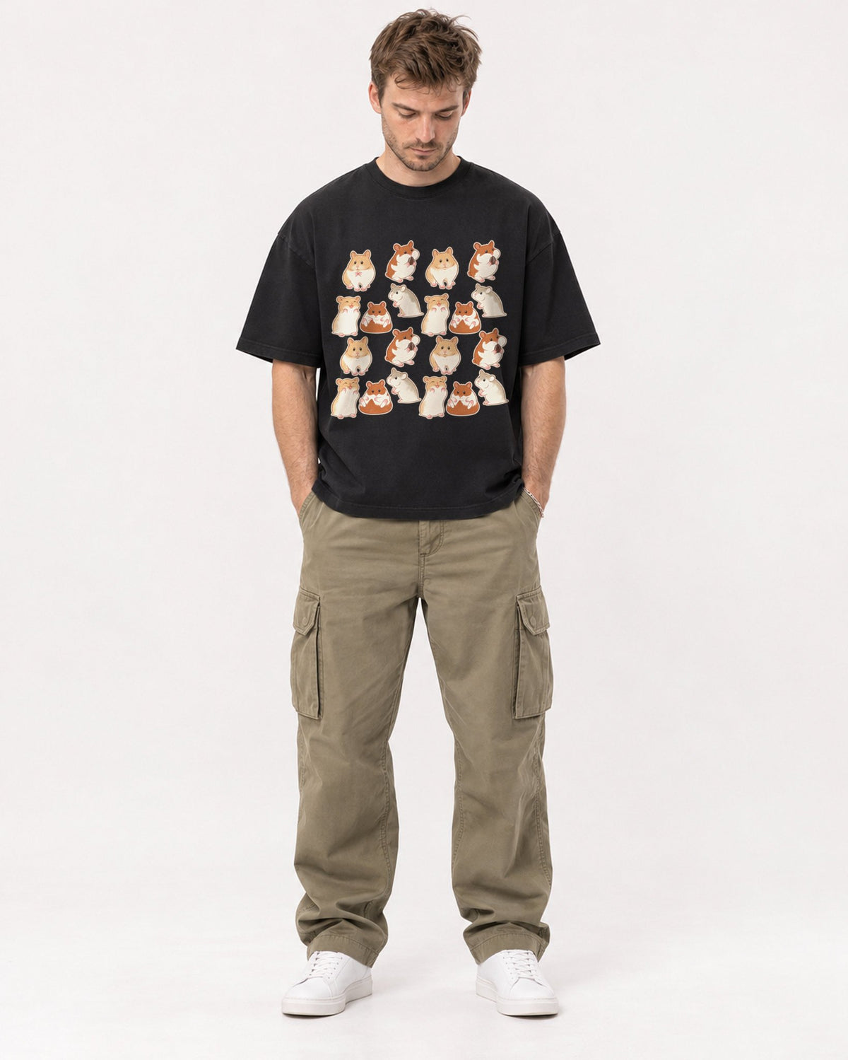 Mockup Boxy Heavyweight Tee Black male full-body 08