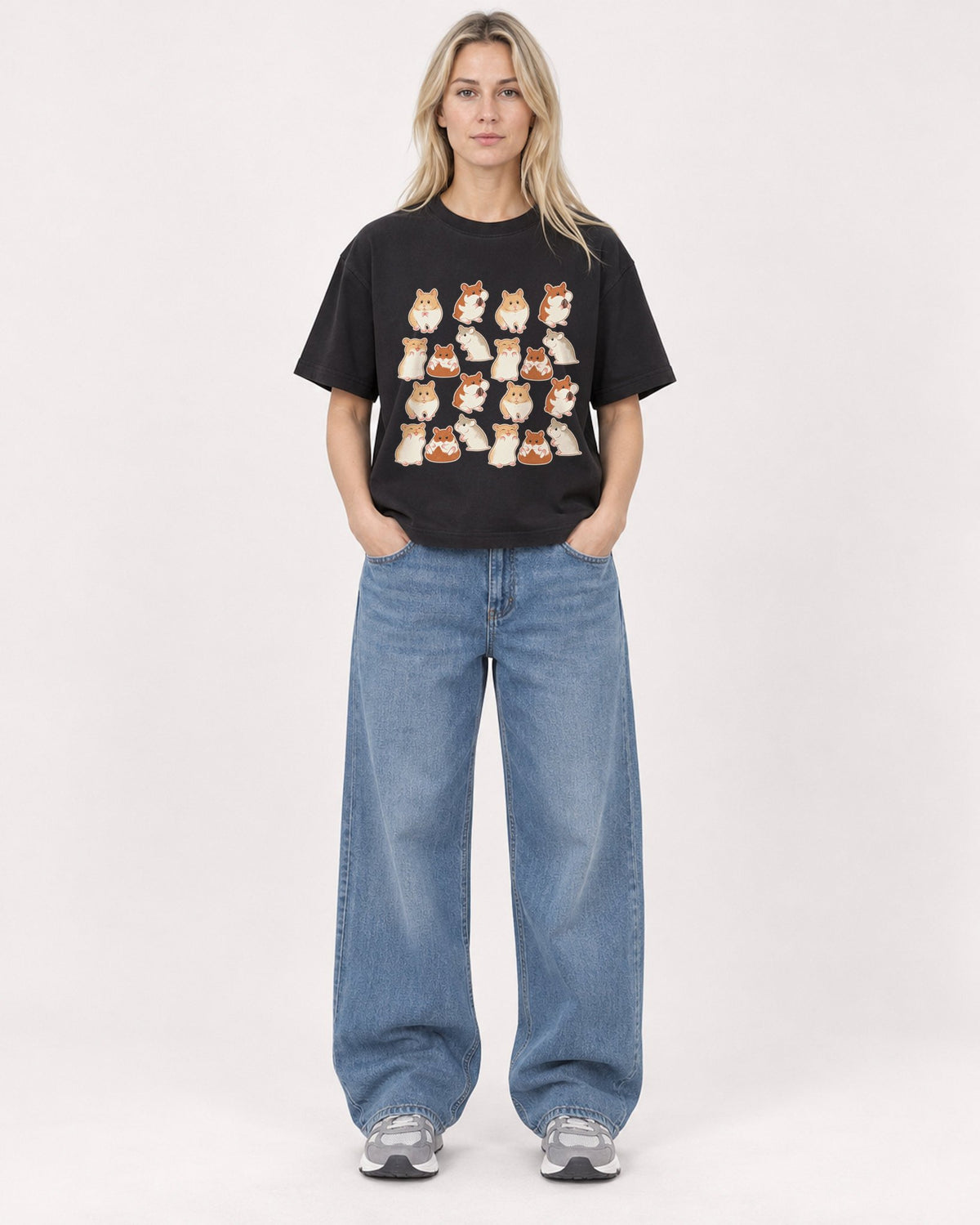 Mockup Boxy Heavyweight Tee Black female full-body 08