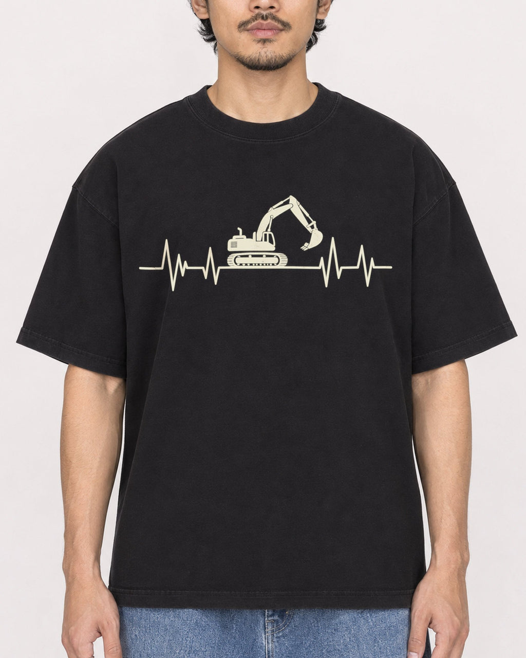 Mockup Boxy Heavyweight Tee Black male close-up 02