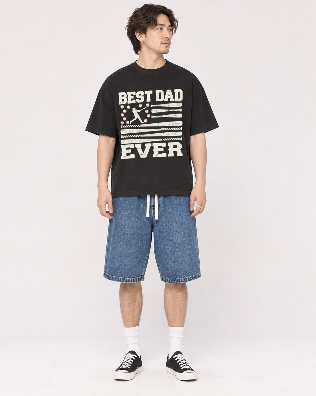 Mockup Boxy Heavyweight Tee Black male full-body 03