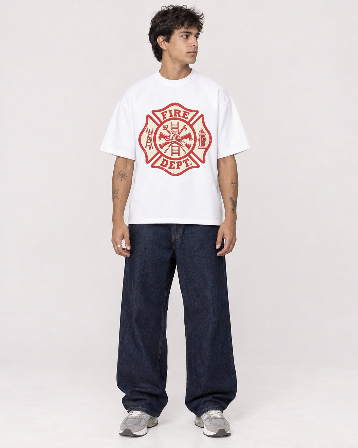 Mockup Boxy Heavyweight Tee White male full-body 06