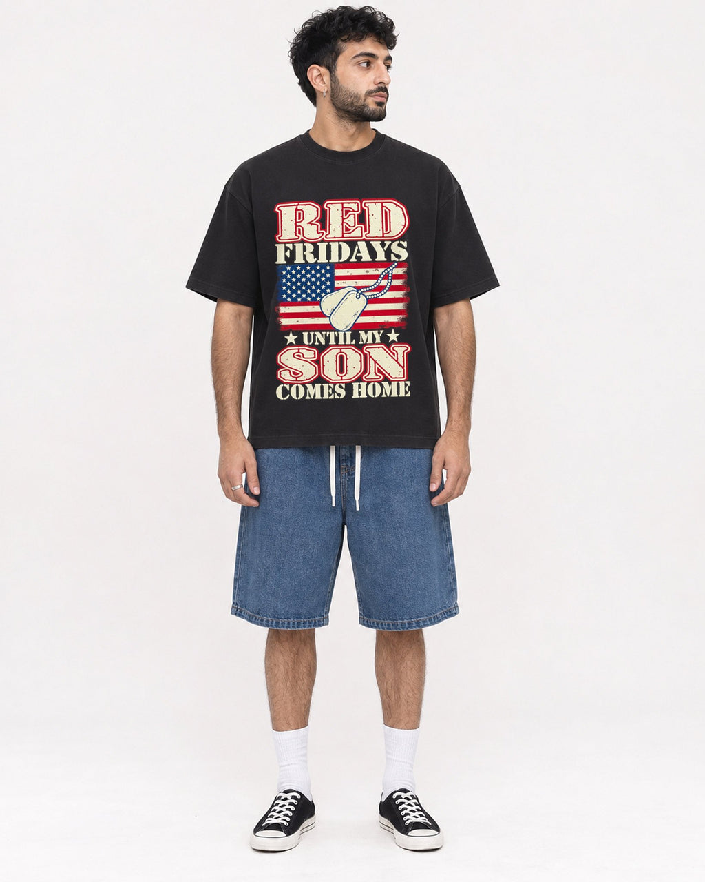 Mockup Boxy Heavyweight Tee Black male full-body 07