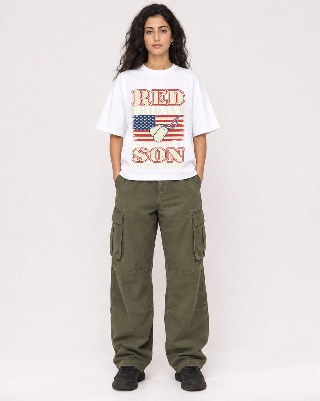 Mockup Boxy Heavyweight Tee White female full-body 07