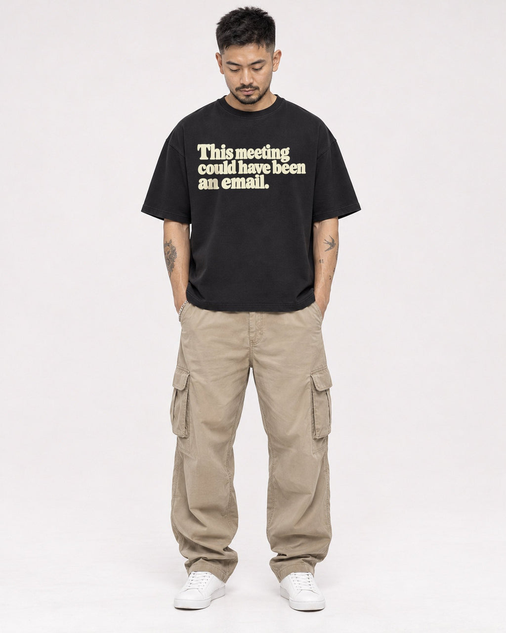 Mockup Boxy Heavyweight Tee Black male full-body 12