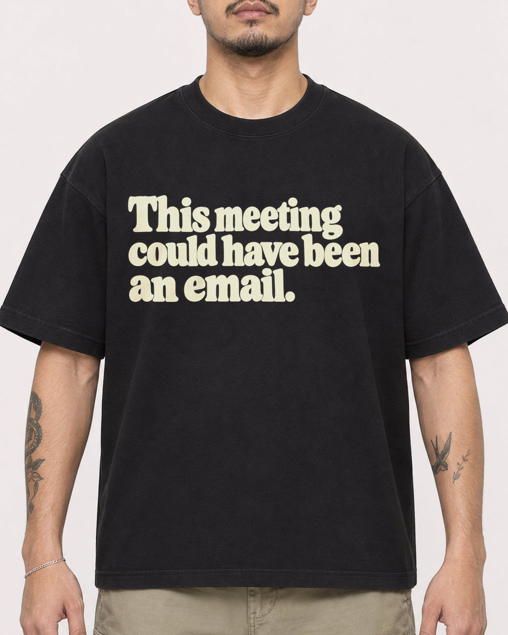 Mockup Boxy Heavyweight Tee Black male close-up 12