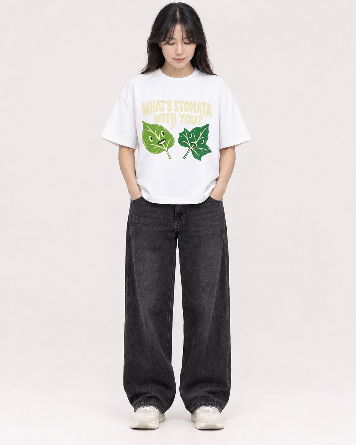 Mockup Boxy Heavyweight Tee White female full-body 13