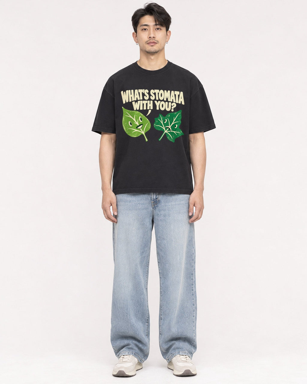Mockup Boxy Heavyweight Tee Black male full-body 13