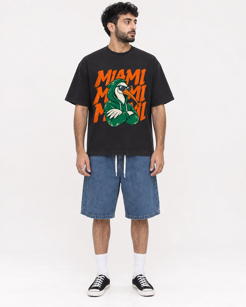 Mockup Boxy Heavyweight Tee Black male full-body 07