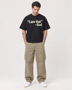Mockup Boxy Heavyweight Tee Black male full-body 48