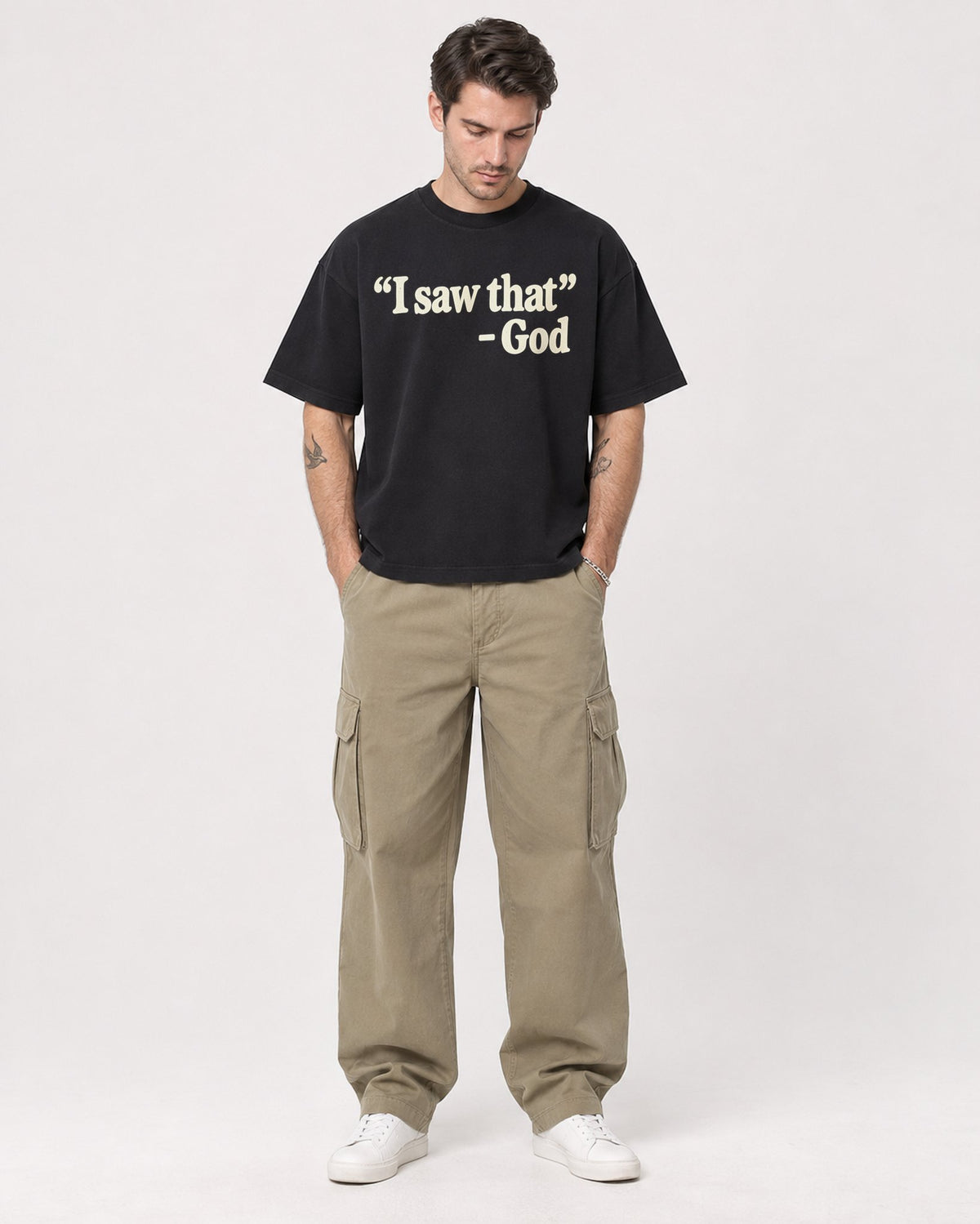 Mockup Boxy Heavyweight Tee Black male full-body 48