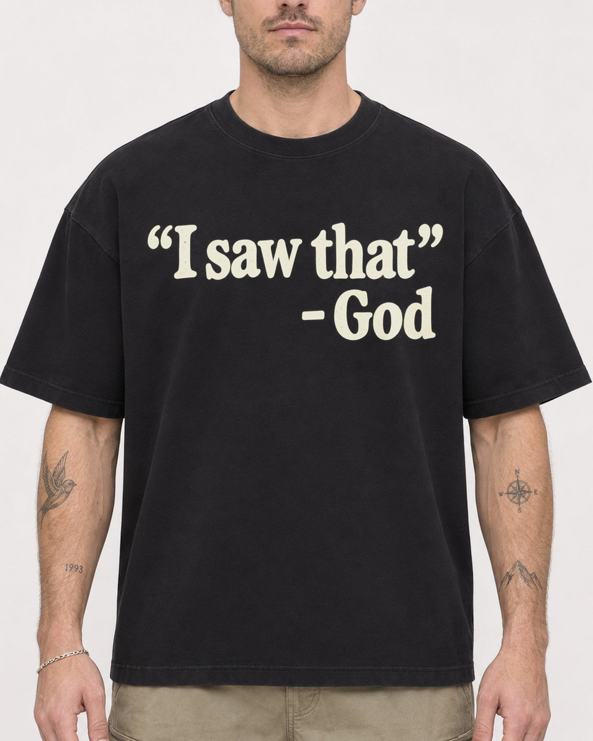 Mockup Boxy Heavyweight Tee Black male close-up 48