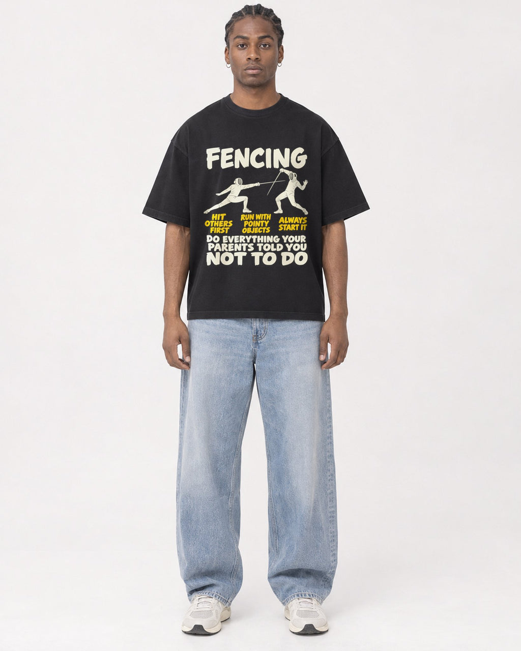 Mockup Boxy Heavyweight Tee Black male full-body 25