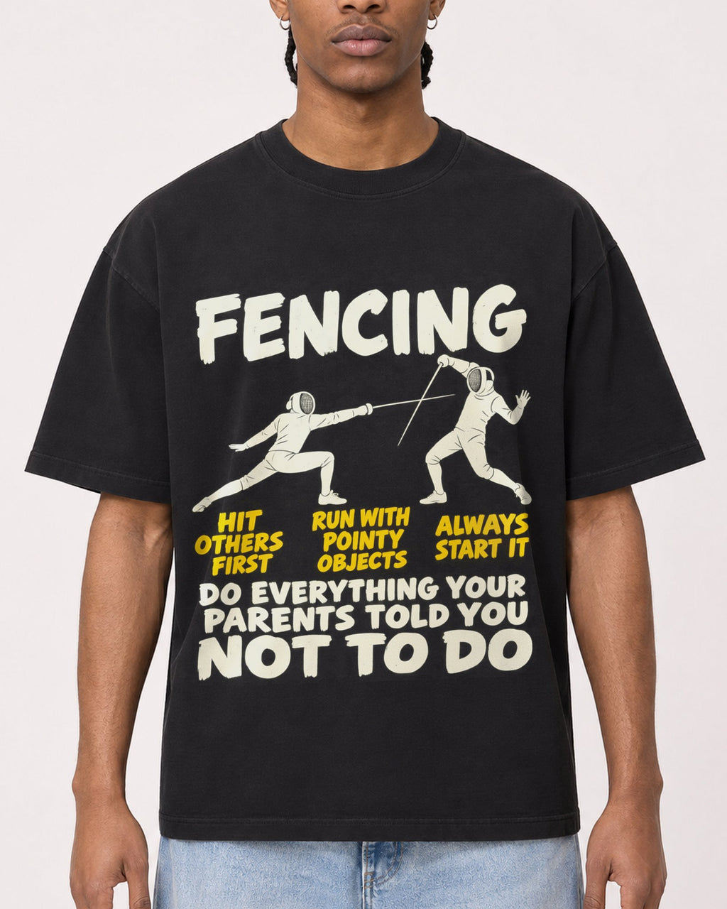 Mockup Boxy Heavyweight Tee Black male close-up 25
