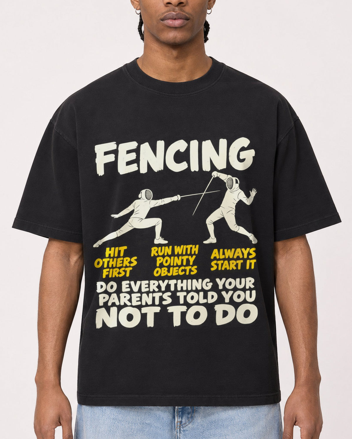 Mockup Boxy Heavyweight Tee Black male close-up 25