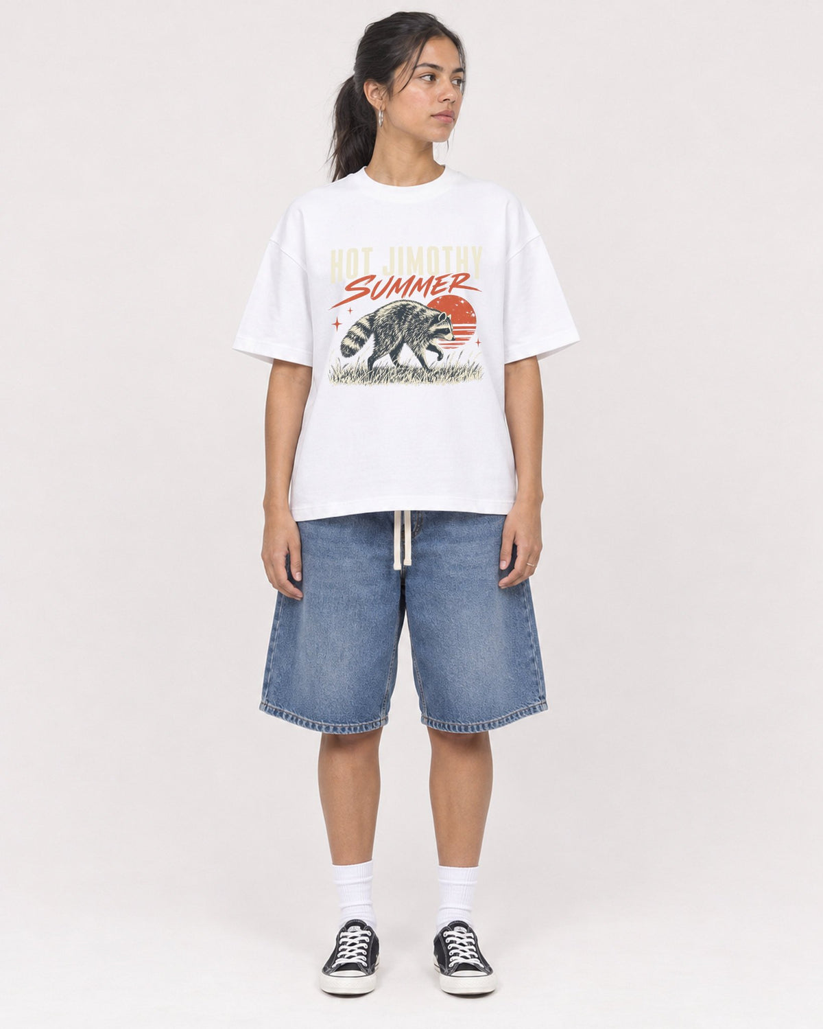 Mockup Boxy Heavyweight Tee White female full-body 16