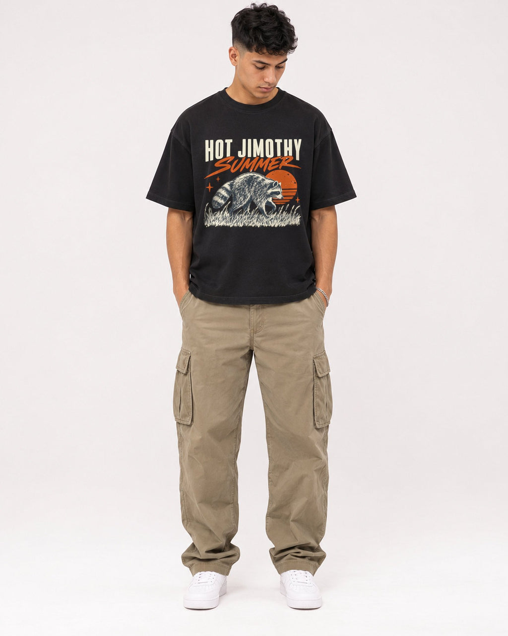 Mockup Boxy Heavyweight Tee Black male full-body 16