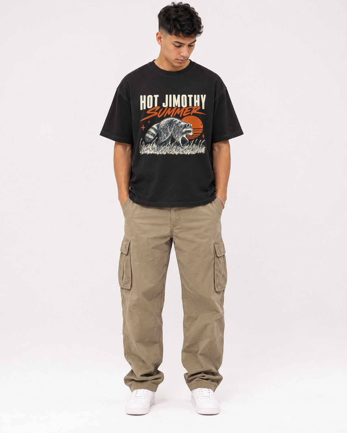 Mockup Boxy Heavyweight Tee Black male full-body 16