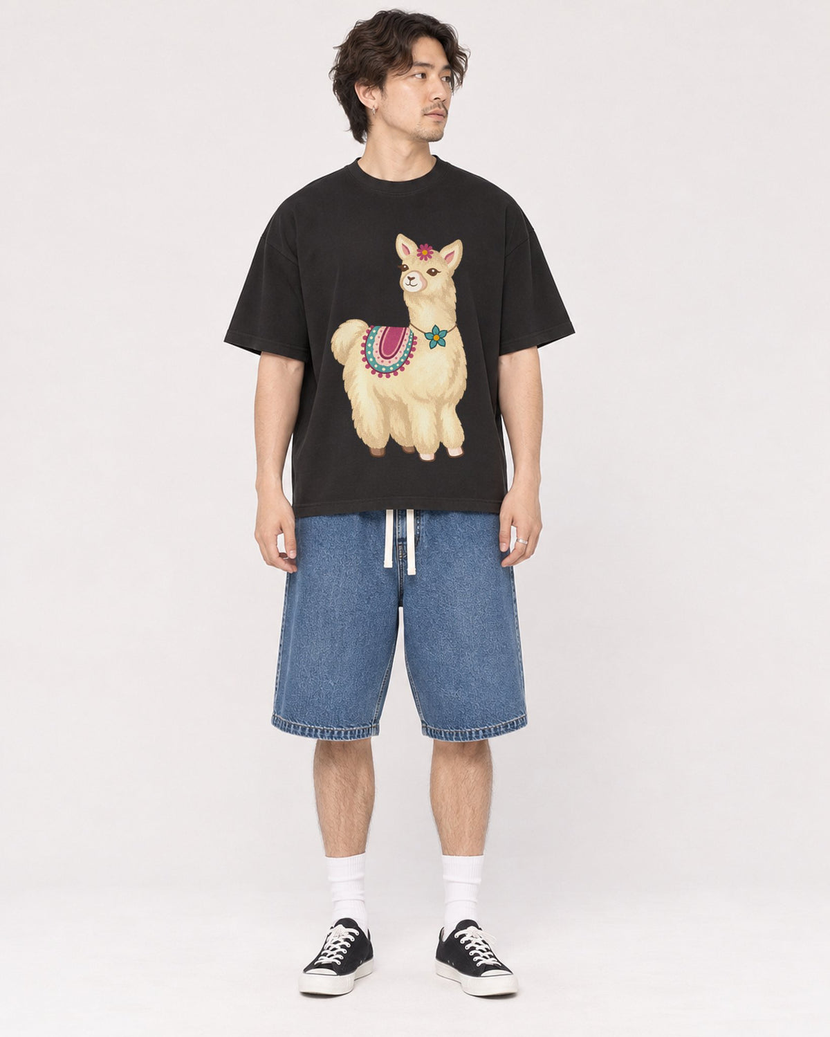 Mockup Boxy Heavyweight Tee Black male full-body 03