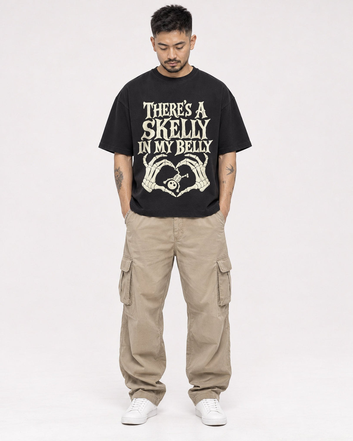 Mockup Boxy Heavyweight Tee Black male full-body 12