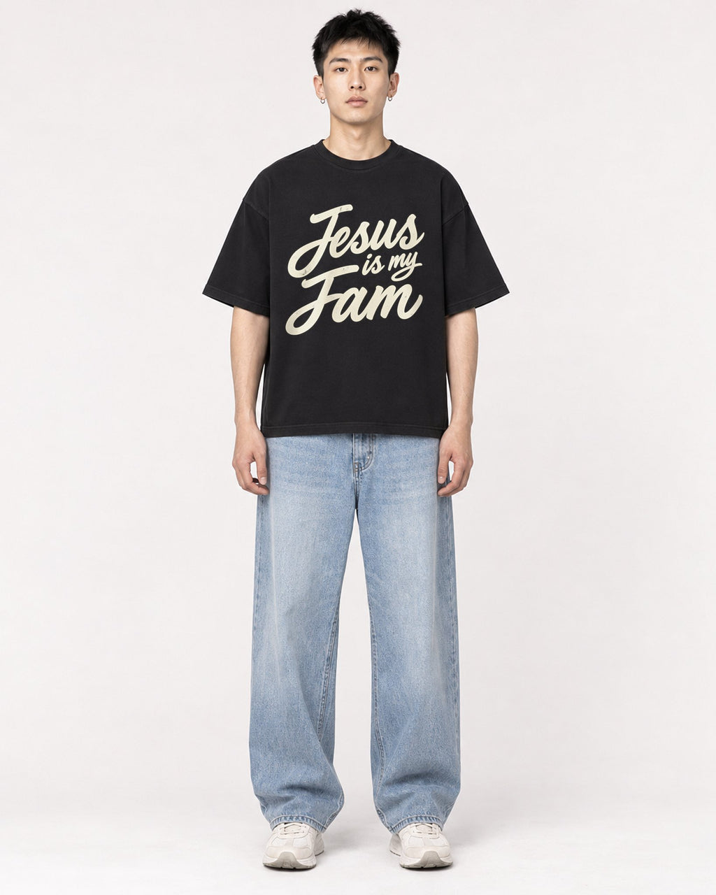 Mockup Boxy Heavyweight Tee Black male full-body 21